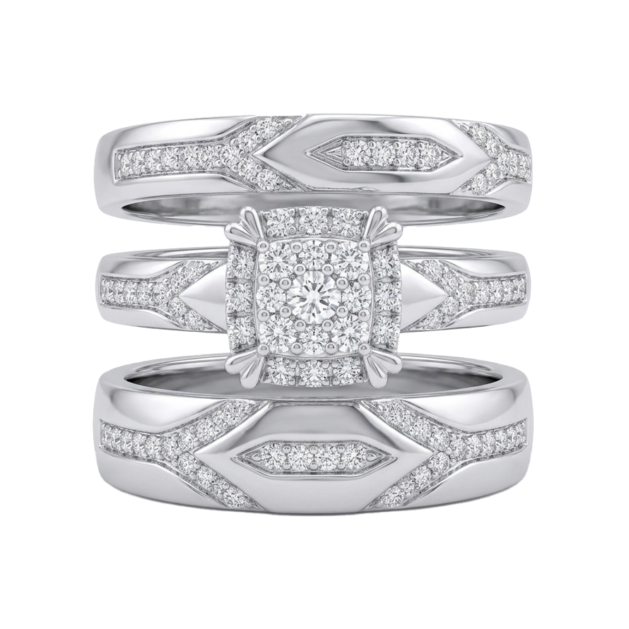 14K WG TRIO DIAMIOND RINGS SET